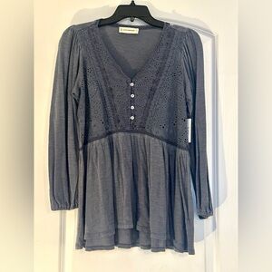 Lucky Brand Ladies Gray Baby Doll Shirt size Medium NWT